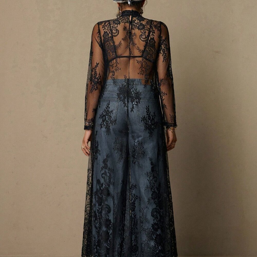Black Boho Women's Elegant Plus Size Lace Maxi Dress - Picture 2 of 8